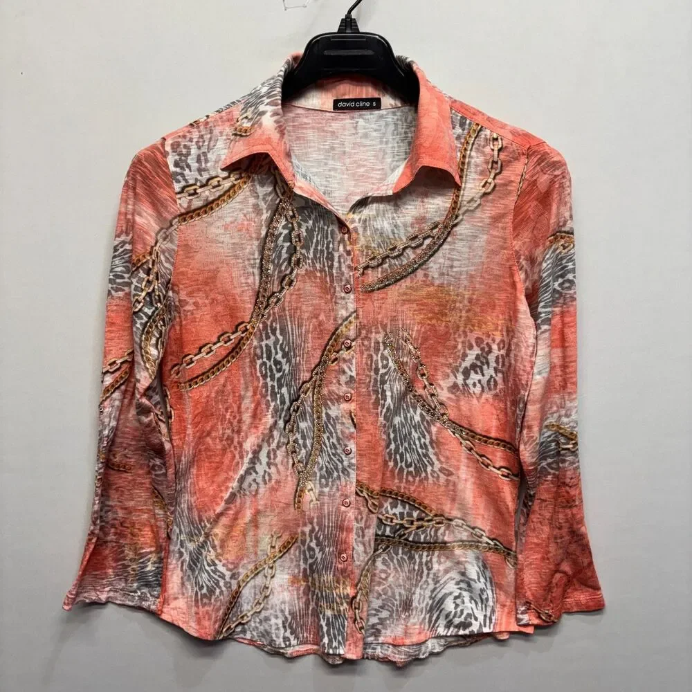 David Cline Women Blouse Top Button Down Shirt Size Small D123 -24